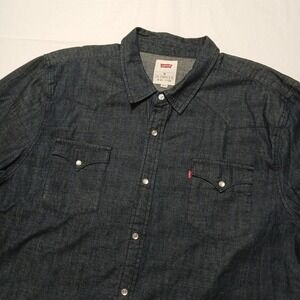 Levi's Western Men's XXL Pearl Snap Denim Mid Weight Shirt Dark‎ Wash Navy